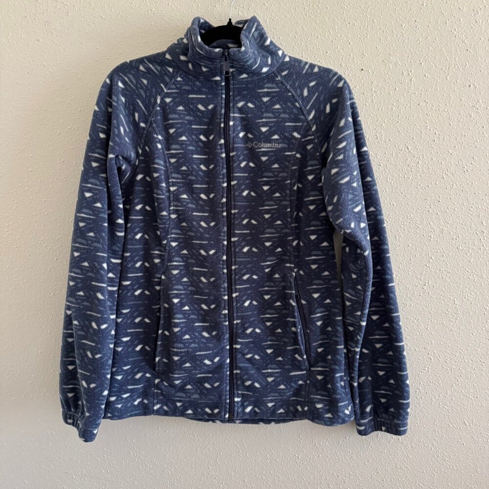 Columbia Full-Zip Fleece Jacket Women's M Blue Geometric Print Cozy Outerwear